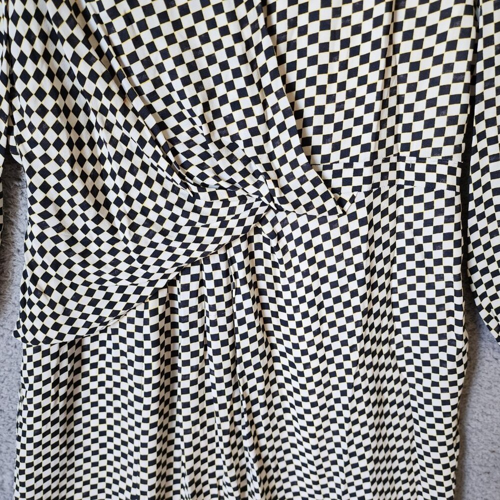 Reiss‎ Women's Sz 10 Dahlia Check Long Sleeve Dress Asymmetrical Hem Black/White - Picture 5 of 16
